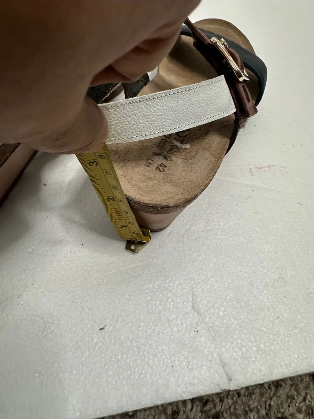 NAOT dynasty wedge Leather Slingback Sandals in Brown and Navy white size 4